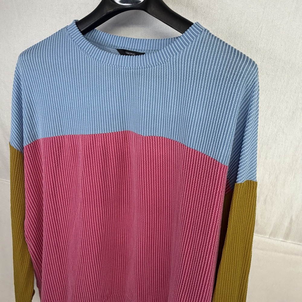 Dokotoo Women's Colorblock Ribbed Knit Pullover Crew Neck Sweater 2XL Oversized